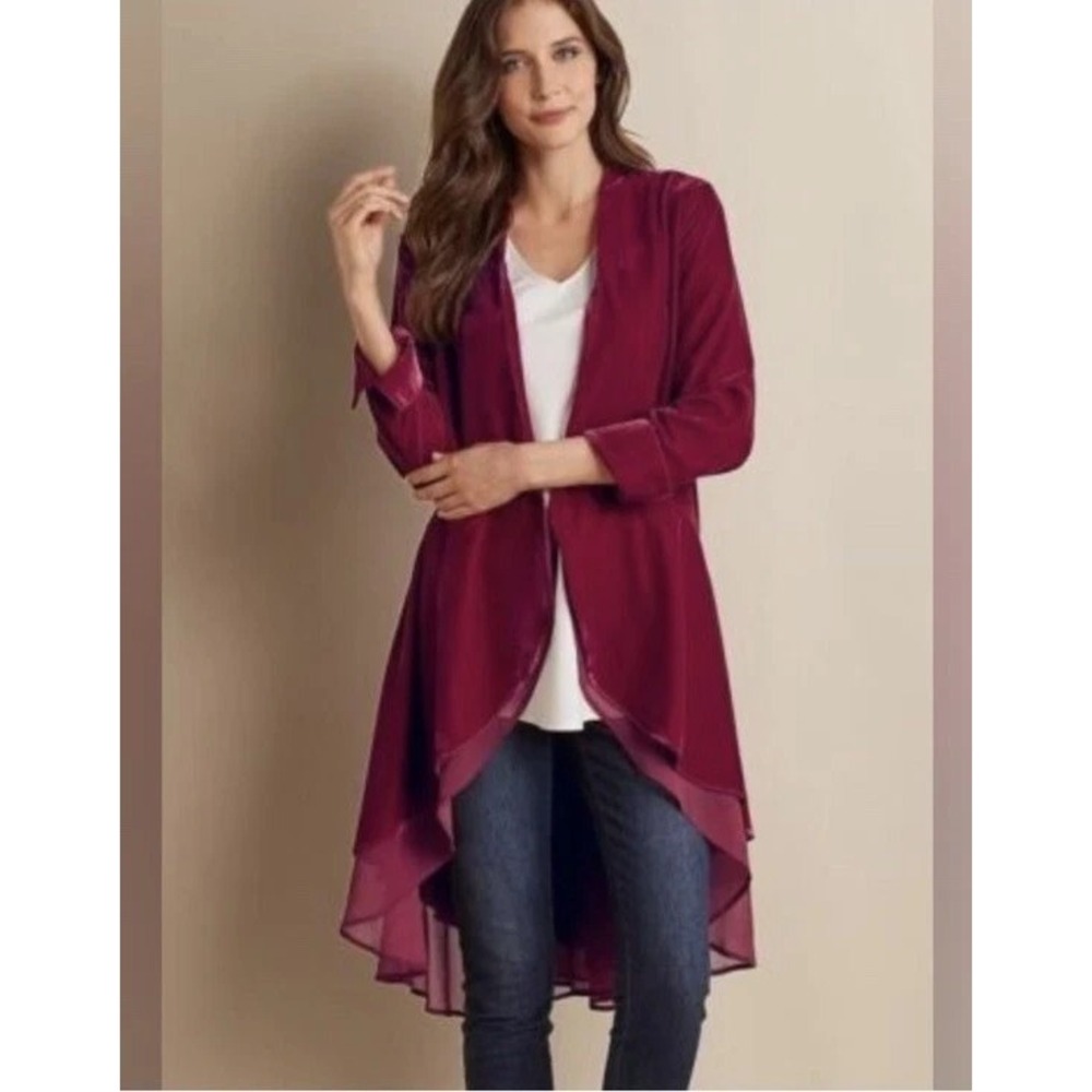 Soft Surroundings Aria Velvet hi low Jacket MD Raspberry Duster Vamp Goth Fairy